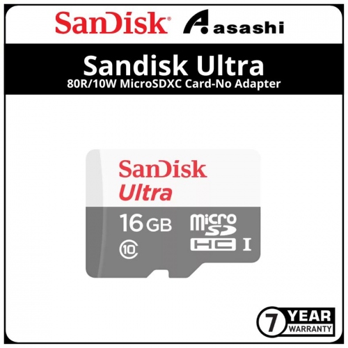 Sandisk Ultra 16GB 80R/10W MicroSDXC Card-No Adapter (SDSQUNS-016G-GN3MN)