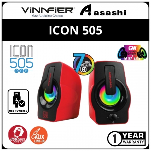 Vinnfier ICON505-Red RGB USB Portable Speaker (6 months Limited Hardware Warranty)