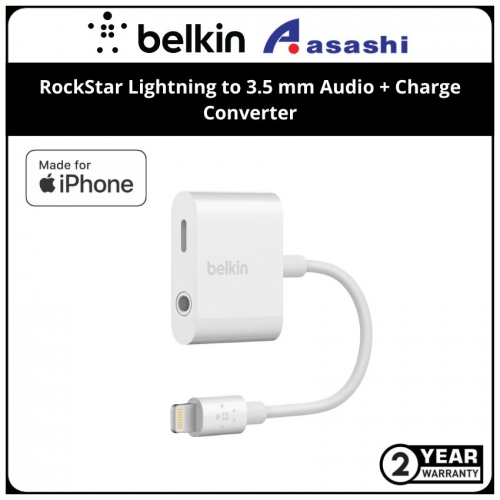 Belkin RockStar Lightning to 3.5 mm Audio + Charge Converter-F8J212btWHT (2yrs Manufacturer Warranty)