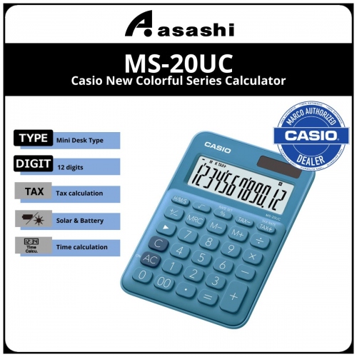 CASIO NEW COLORFUL SERIES CAL - MS-20UC-BU (12months Warrany) MUST KEEP BOX FOR WARRANTY