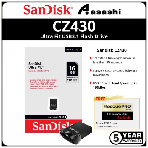 Sandisk CZ430 16GB Ultra Fit Usb3.2 Flash Drive (SDCZ430-016G-GAM46)