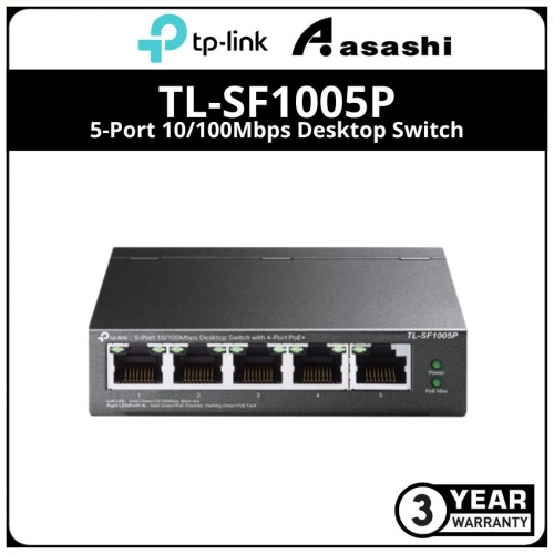 Tp-Link TL-SF1005P 5-Port 10/100Mbps Desktop Switch with 4-Port PoE, 5 10/100Mbps RJ45 ports including 4 PoE ports, 58W PoE Power supply, steel case