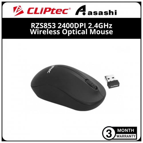 Cliptec RZS853 Black 1200dpi 2.4GHz Wireless Optical Mouse (3 month Limited Hardware Warranty)