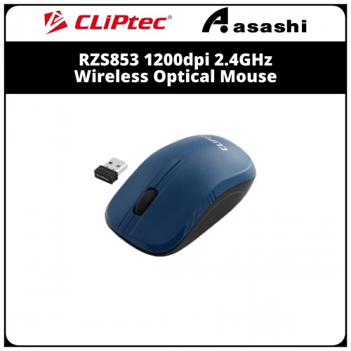 Cliptec RZS853 Blue 1200dpi 2.4GHz Wireless Optical Mouse (3 month Limited Hardware Warranty)