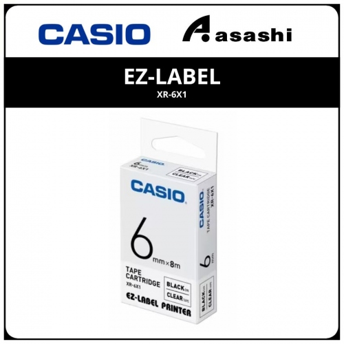 Casio EZ-Label Tape(6mm) Black on Transparent (XR-6X1)