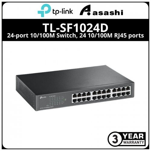 Tp-Link TL-SF1024D 24-port 10/100M Switch, 24 10/100M RJ45 ports, 1U 13-inch rack-mountable steel case