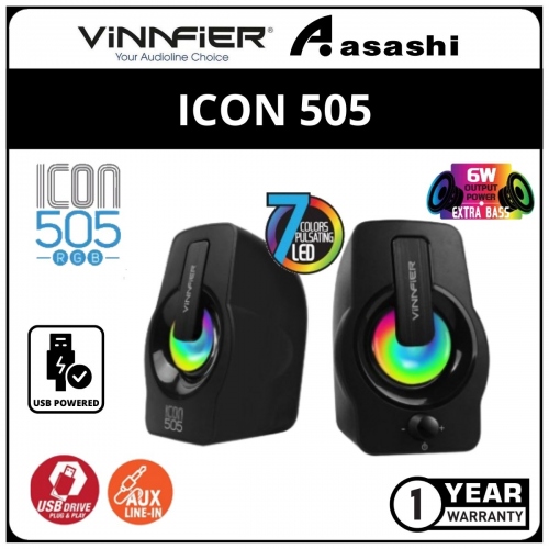Vinnfier ICON505-Black RGB USB Portable Speaker (6 months Limited Hardware Warranty)