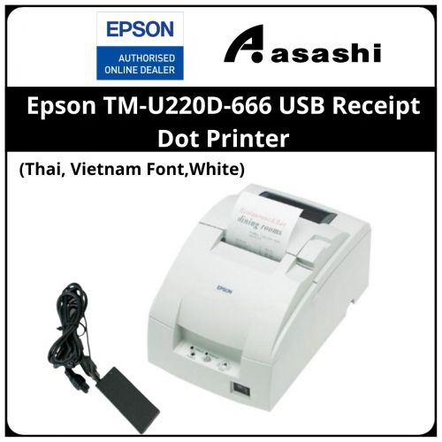 Epson TM-U220D-666 USB Receipt Dot Printer (Thai, Vietnam Font,White)