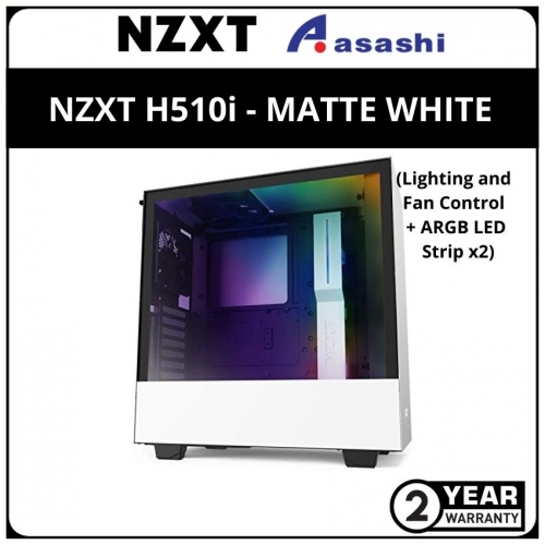 NZXT H510i - MATTE WHITE - Compact Mid-Tower with Lighting and Fan Control (ARGB LED Strip x2) (CA-H510i-W1)
