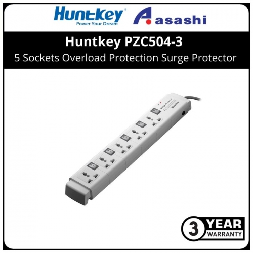 Huntkey PZC504-3 5 Sockets Overload Protection Surge Protector (3 yrs Limited Hardware Warranty)