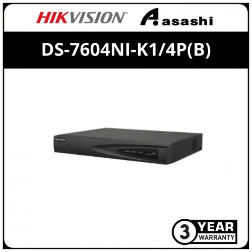 Hikvision DS-7604NI-K1/4P(B) 4Channel 8MP POE Network Video Recorder (W/O HDD)
