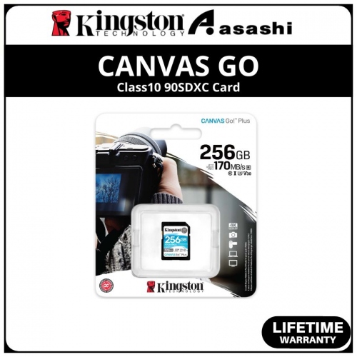 Kingston Canvas Go Plus 256GB UHS-I U3 V30 Class10 SDXC Card - SDG3/256GB (Up to 170MB/s Read Speed,90MB/s Write Speed)