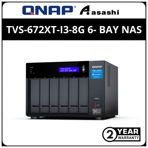 Qnap TVS-672XT-i3-8G 6- Bay NAS Storage (i3-8100T, 8GB (2x 4GB), 2 x GbE, 1 x 10GbE, 2 x 2 (Thunderbolt 3)