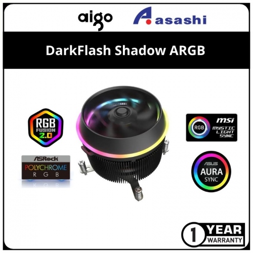 AIGO DarkFlash Shadow ARGB CPU Cooler (Only Support Intel LGA115X) — 1 Year Warranty
