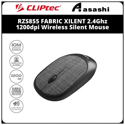 CLiPtec RZS855 (Grey) FABRIC XILENT 2.4Ghz 1200dpi Wireless Silent Mouse (6 month Limited Hardware Warranty)
