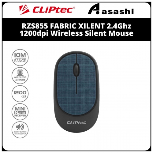 CLiPtec RZS855 (Blue) FABRIC XILENT 2.4Ghz 1200dpi Wireless Silent Mouse (6 month Limited Hardware Warranty)