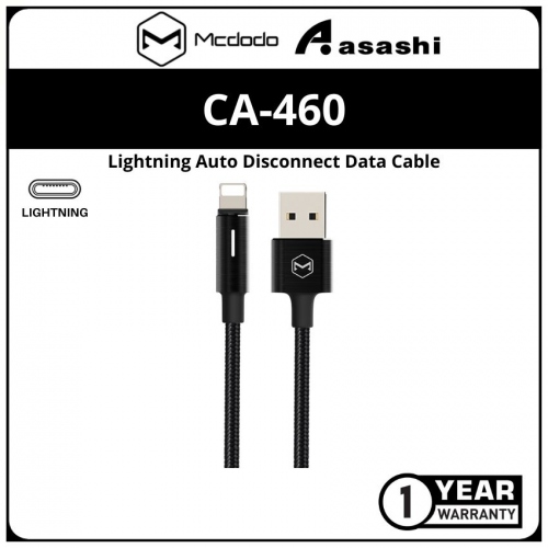 Mcdodo CA-4600 2nd Generation Lightning Auto Disconnect Data Cable Knight Series 1.2M - Black