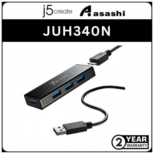 J5Create JUH340N 4 Port Mini HUB USB3.0 W/O Adapter (2 yrs Limited Hardware Warranty)