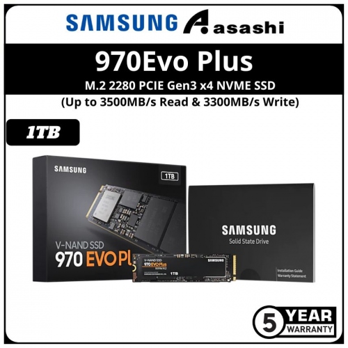 Samsung 970Evo Plus 1TB M.2 2280 PCIE Gen3 x4 NVME SSD - MZ-V7S1T0BW (Up to 3500MB/s Read & 3300MB/s Write)
