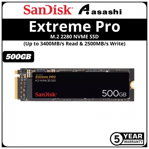 Sandisk Extreme Pro 500GB M.2 2280 NVME SSD (Up to 3400MB/s Read Speed & 2500MB/s Write Speed)