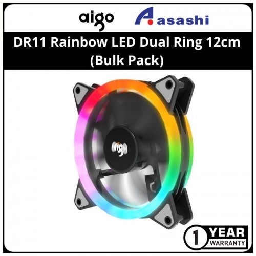 AIGO DR11 Rainbow LED Dual Ring 12cm Casing Fan (Bulk Pack)