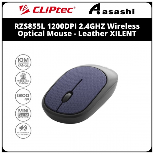 CLiPtec RZS855L (Blue) 1200DPI 2.4GHZ Wireless Optical Mouse - Leather XILENT (6 month Limited Hardware Warranty)