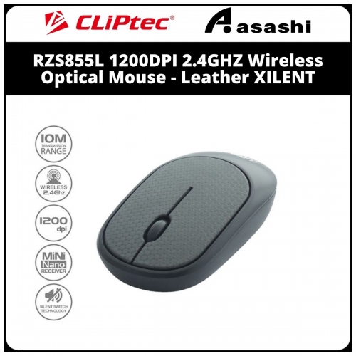 CLiPtec RZS855L (Grey) 1200DPI 2.4GHZ Wireless Optical Mouse - Leather XILENT (6 month Limited Hardware Warranty)