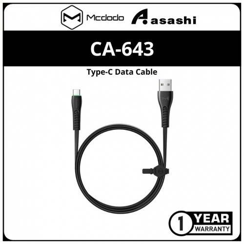 Mcdodo CA-6431 (Black) Flying Fish Series Type-C Data Cable with LED Light - 1.2m