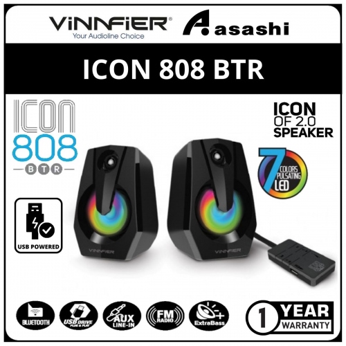 Vinnfier ICON808BTR-Black RGB USB Powered 2.0 Portable Speaker