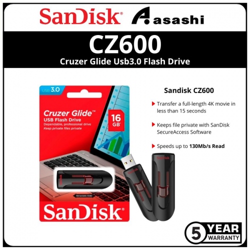 Sandisk CZ600 16GB Cruzer Glide Usb3.0 Flash Drive (SDCZ600-016G-G35)