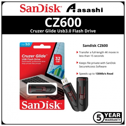 Sandisk CZ600 32GB Cruzer Glide Usb3.0 Flash Drive (SDCZ600-032G-G35)