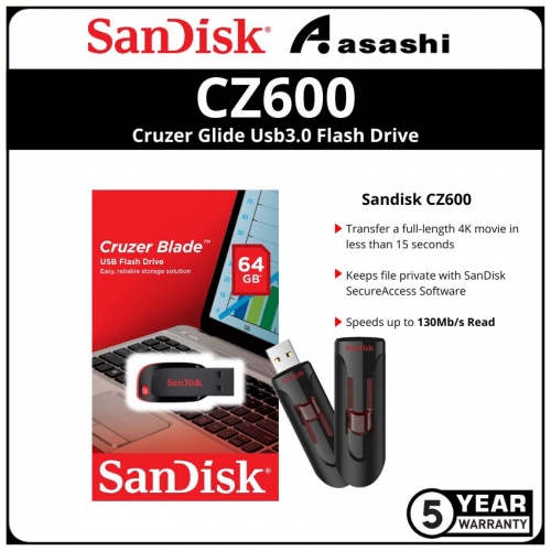 Sandisk CZ600 64GB Cruzer Glide Usb3.0 Flash Drive (SDCZ600-064G-G35)