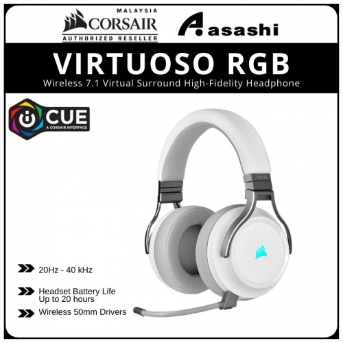 PROMO - Corsair Virtuoso RGB Wireless 7.1 Virtual Surround High-Fidelity Headphone, White (CA-9011186-AP)