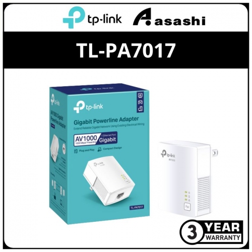 Tp-Link TL-PA7017 KIT AV1000 Powerline Starter Kit, Broadcom, 1 Gigabit Port, 1000Mbps Powerline, HomePlug AV, 
New PLC Utility,Twin Pack