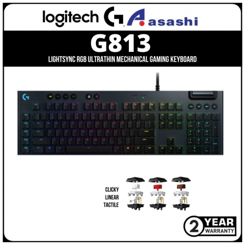 Logitech G813 Lightsync RGB Ultrathin Mechanical Gaming Keyboard - Tactile (920-008995)