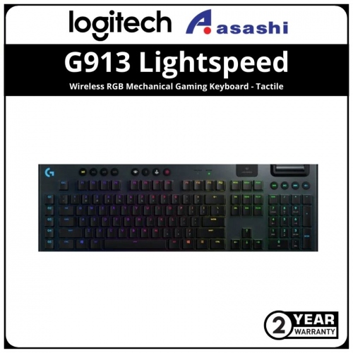Logitech G913 Lightspeed Wireless RGB Mechanical Gaming Keyboard - Tactile (920-008913)