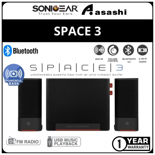 Sonic Gear Space 3 (Maroon) Hi-Fi Bluetooth Speaker with Pure Rich Sound | FM Radio | Aux-In | USB Playback | 1 Year Warranty