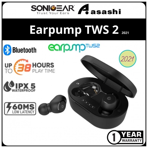 Sonic Gear Earpump TWS 2 (Black) Wireless Bluetooth Earbuds | Playtime Up to 36 Hours | Low Latency | 1 Year Warranty