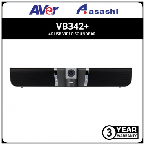 AVer VB342+ 4K USB Video Soundbar (Smartframe, Audio Tracking, True WDR, FOV120 Degree)