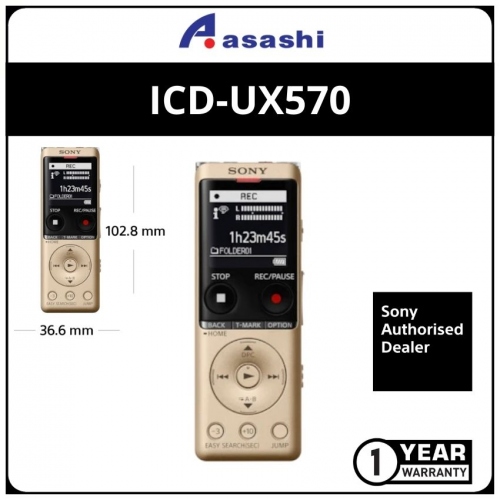 Sony ICD-UX570FNCE (Gold) 4GB Recorder (1 yr Manufacturer Warranty)