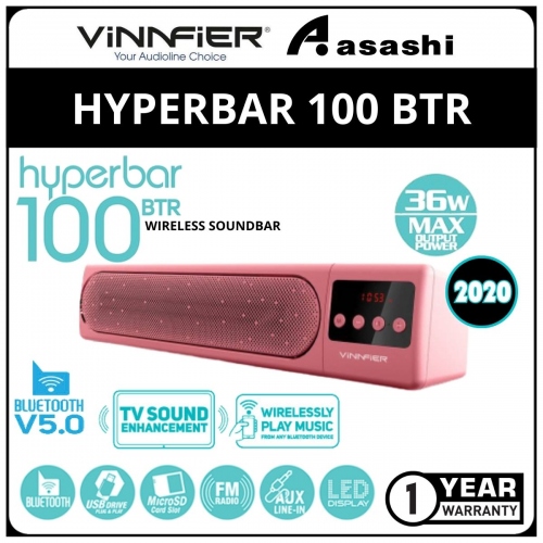 VINNFIER HyperBar 100 BTR (Pink) Wireless Bluetooth Sound bar with FM Radio USB Slot SD Card Slot and LED Display - 1Y