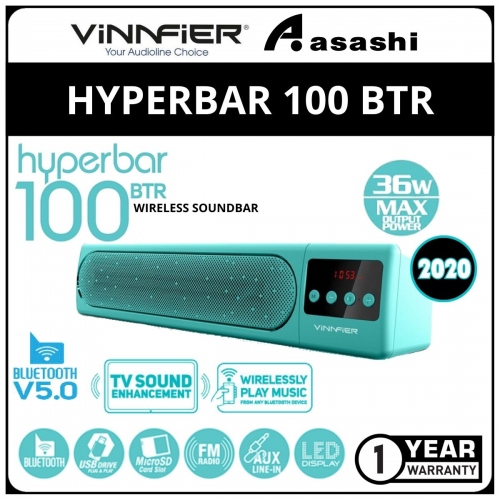 VINNFIER HyperBar 100 BTR (Turquoise) Wireless Bluetooth Sound bar with FM Radio USB Slot SD Card Slot and LED Display - 1Y