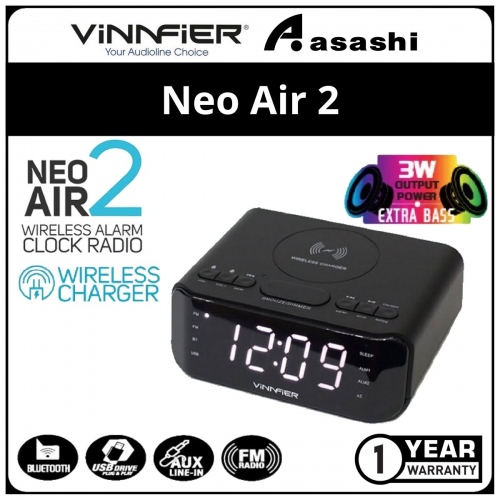 Vinnfier Neo Air 2 (Black) Wireless Alarm Clock Radio (1 yr Manufacturer Warranty)