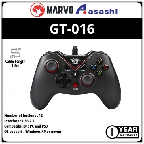 Marvo GT-016 12 Buttons, 2 Analog Sticks, Vibration Feedback, Analog Mini Sticks with Xbox Positioning USB Wired Gamepad