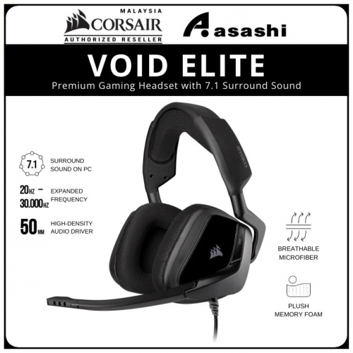 Corsair VOID ELITE SURROUND Premium Gaming Headset with 7.1 Surround Sound — Carbon (CA-9011205-AP)