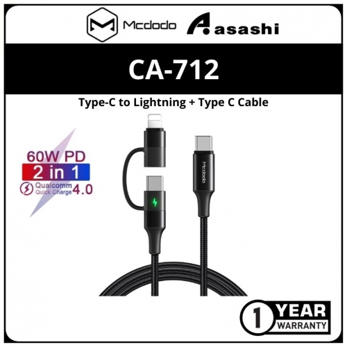 Mcdodo CA-7120 Atom Series 2 in 1 Type-C to Lightning + Type C Cable 1.2m with LED