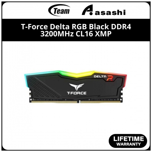 Team T-Force Delta RGB Black DDR4 8GB 3200MHz CL16 XMP Support Gaming PC Ram - TF3D48G3200HC16C01