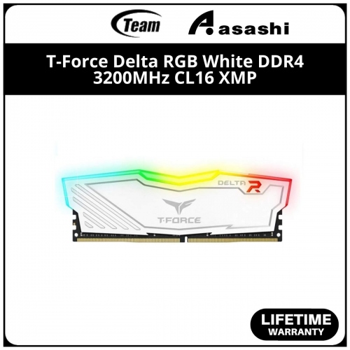 Team T-Force Delta RGB White DDR4 8GB 3200MHz CL16 XMP Support Gaming PC Ram - TF4D48G3200HC16C01