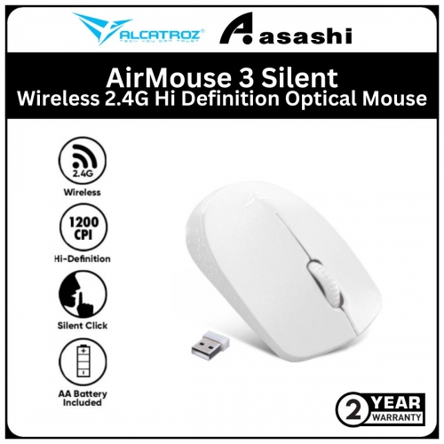 Alcatroz AirMouse 3 Silent White Wireless 2.4G Hi Definition Optical Mouse‎ (1 yrs Limited Hardware Warranty)