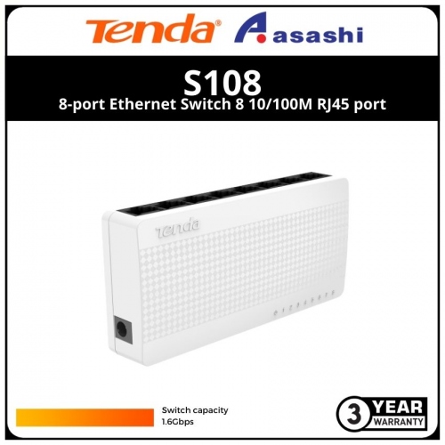 Tenda S108 8-port Ethernet Switch
8 10/100M RJ45 ports, Plastic case, DC 5V0.6A